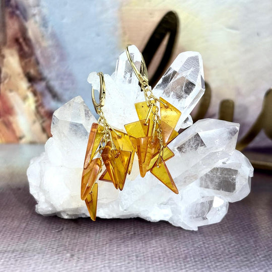 Baltic Amber Shard Gold Chain Drop Earrings