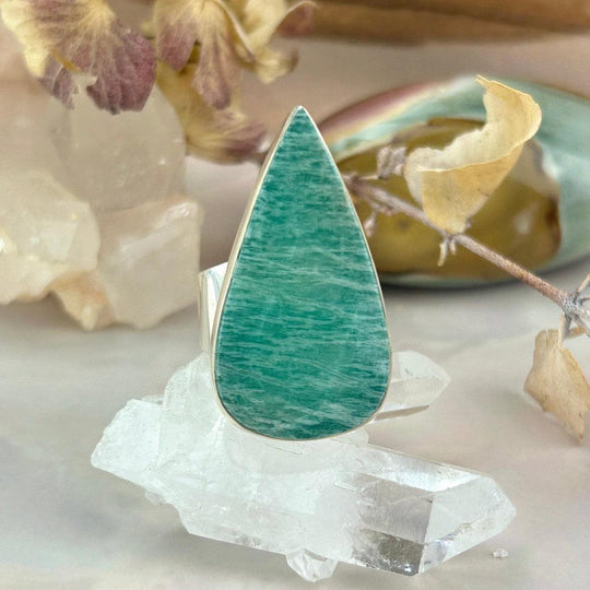 Amazonite Elongated Teardrop Large Ring