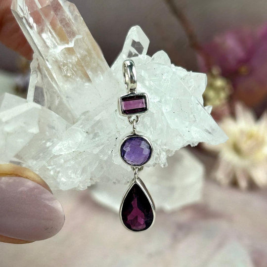 Pink Tourmaline & Amethyst Triple Drop Pendant