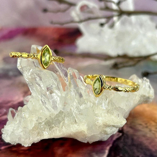 Peridot Marquise Cut Gold Ring