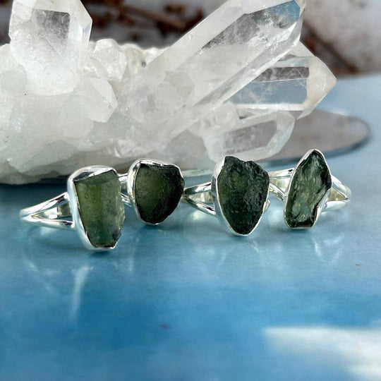 Authentic Moldavite Freeform Split Band Rings