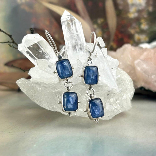 Kyanite Rectangle Double Drop Earrings