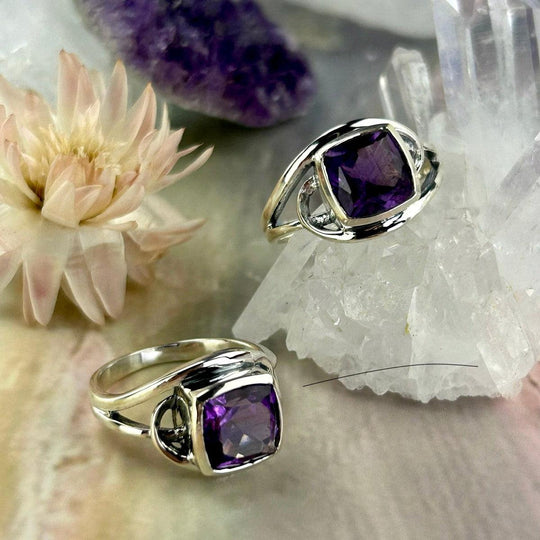 Amethyst Princess Cut Swirl Band Ring