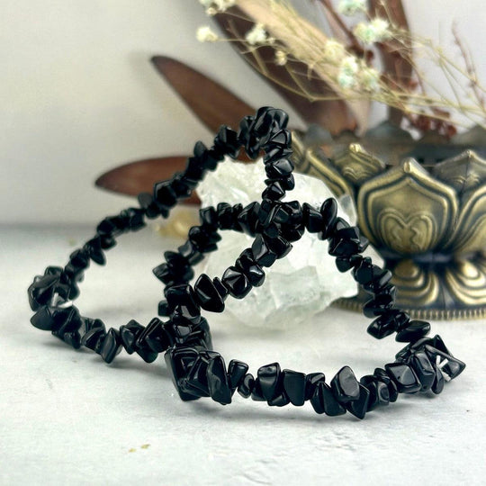Black Onyx Chip Bead Crystal Bracelet