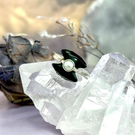 Black Onyx & Pearl Contemporary Ring