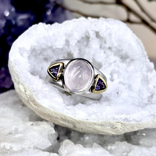 Star Rose Quartz & Amethyst Mixed Metal Ring By Janusz Szkutnik