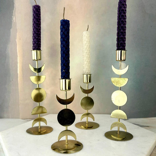 Moon Phase Brass Candle Holders