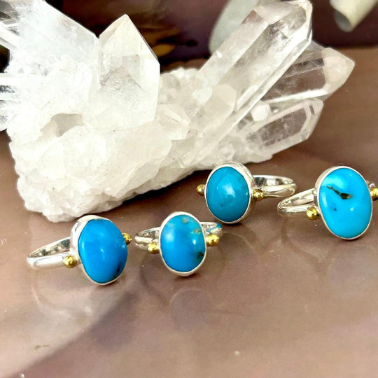Turquoise Oval Silver & Brass Rings