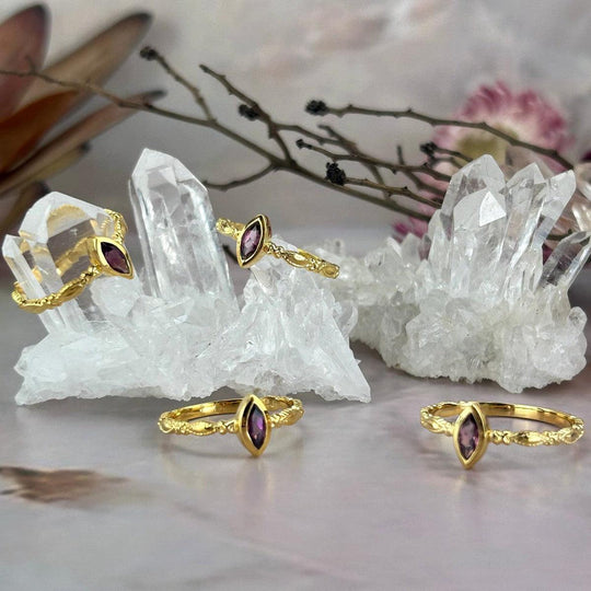 Garnet (Rhodolite) Marquise Cut Gold Ring