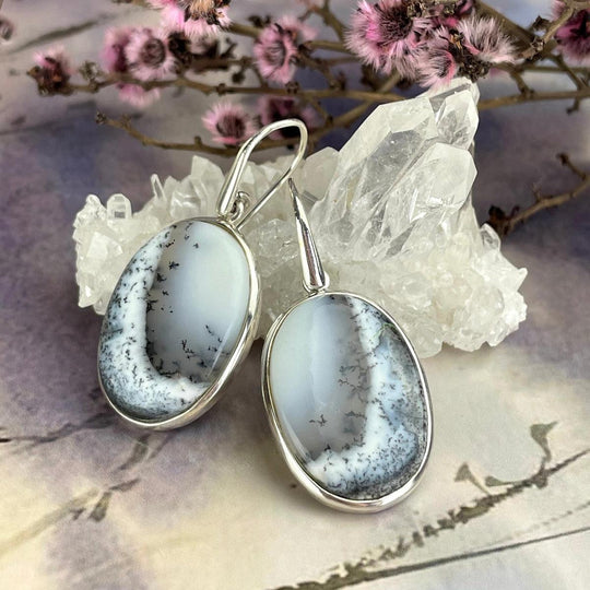 Dendritic Opal (Merlinite) Oval Earrings