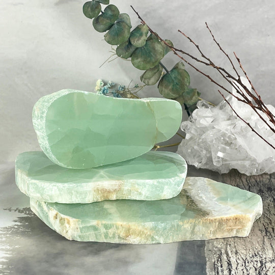 Green Calcite Crystal Slices