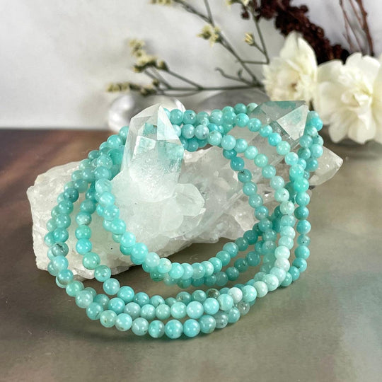 Amazonite 4mm Round Bead Crystal Bracelet