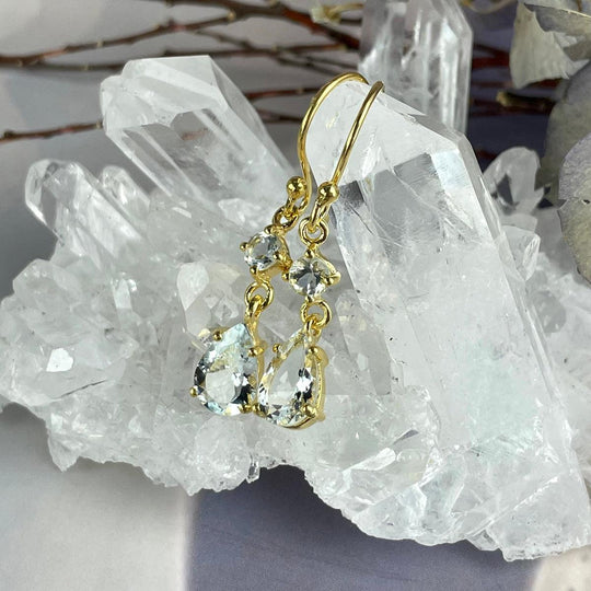 Aquamarine Gold Double Drop Earrings