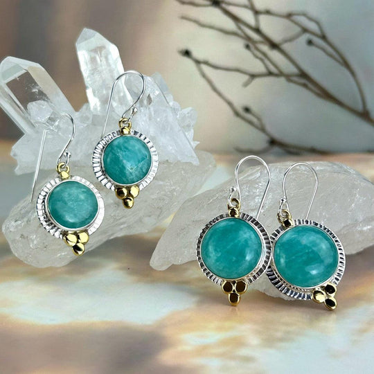 Amazonite Round Ornate Drop Earrings