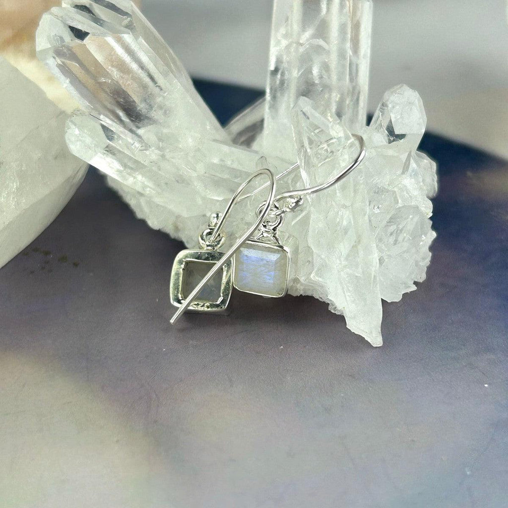 Rainbow Moonstone Silver Delicate Earrings