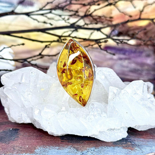 Baltic Cognac Amber Flame Ring