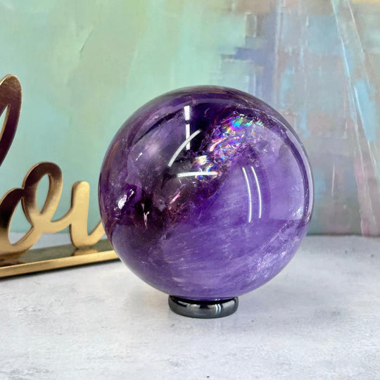 Ametrine Crystal Ball With Rainbow Inclusions 7cm