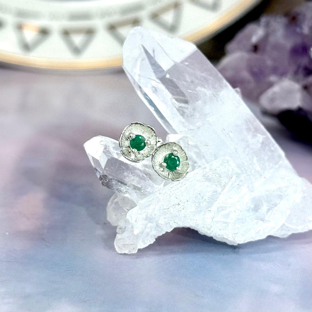 Emerald Flower Stud Earrings