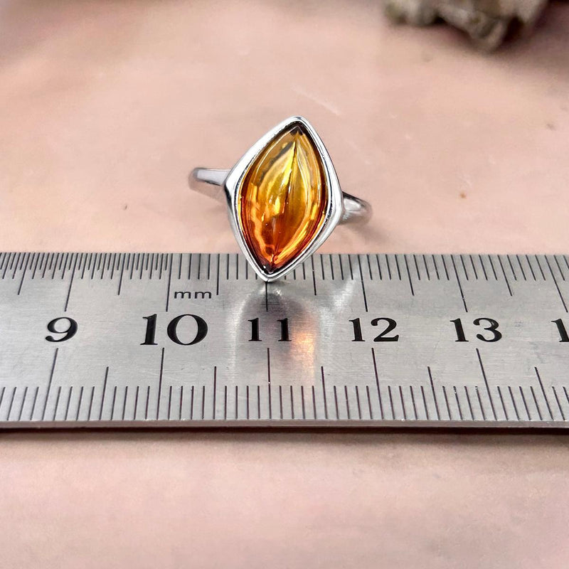 Baltic Flame Amber Marquise Ring
