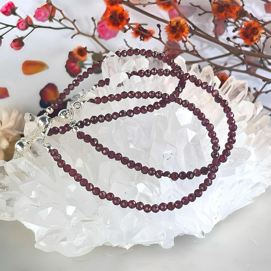 Garnet Sterling Silver Bolo Tie Faceted Bead Bracelet