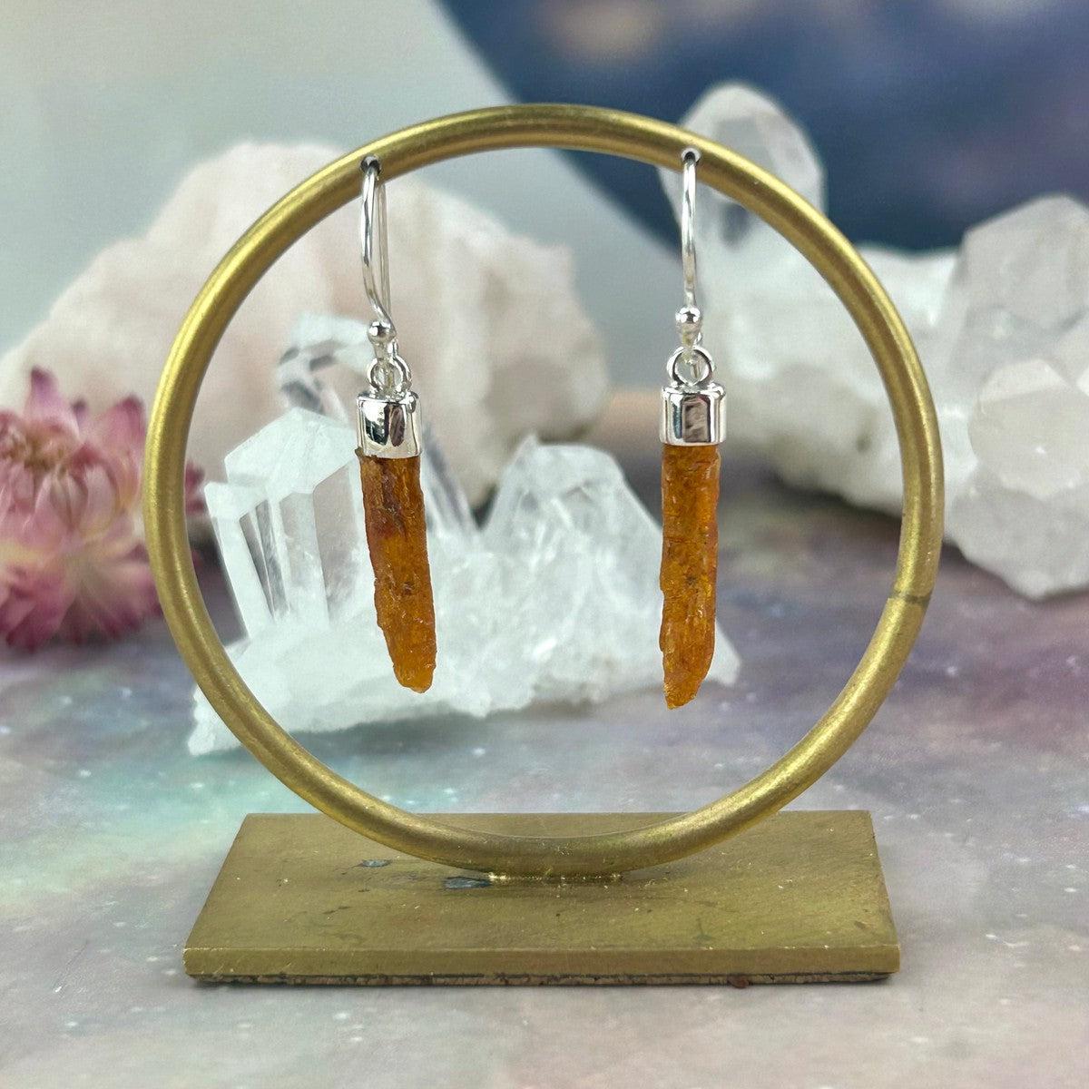 Orange Kyanite Raw Bar Drop Earrings