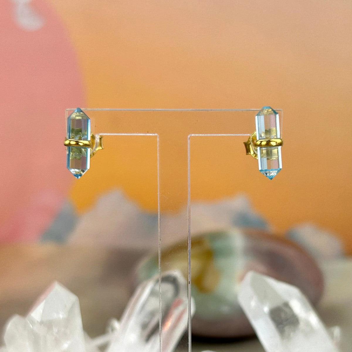Double Point Blue Topaz Earrings
