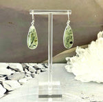 Prehnite With Epidote Elongated Teardrop Drop Earrings