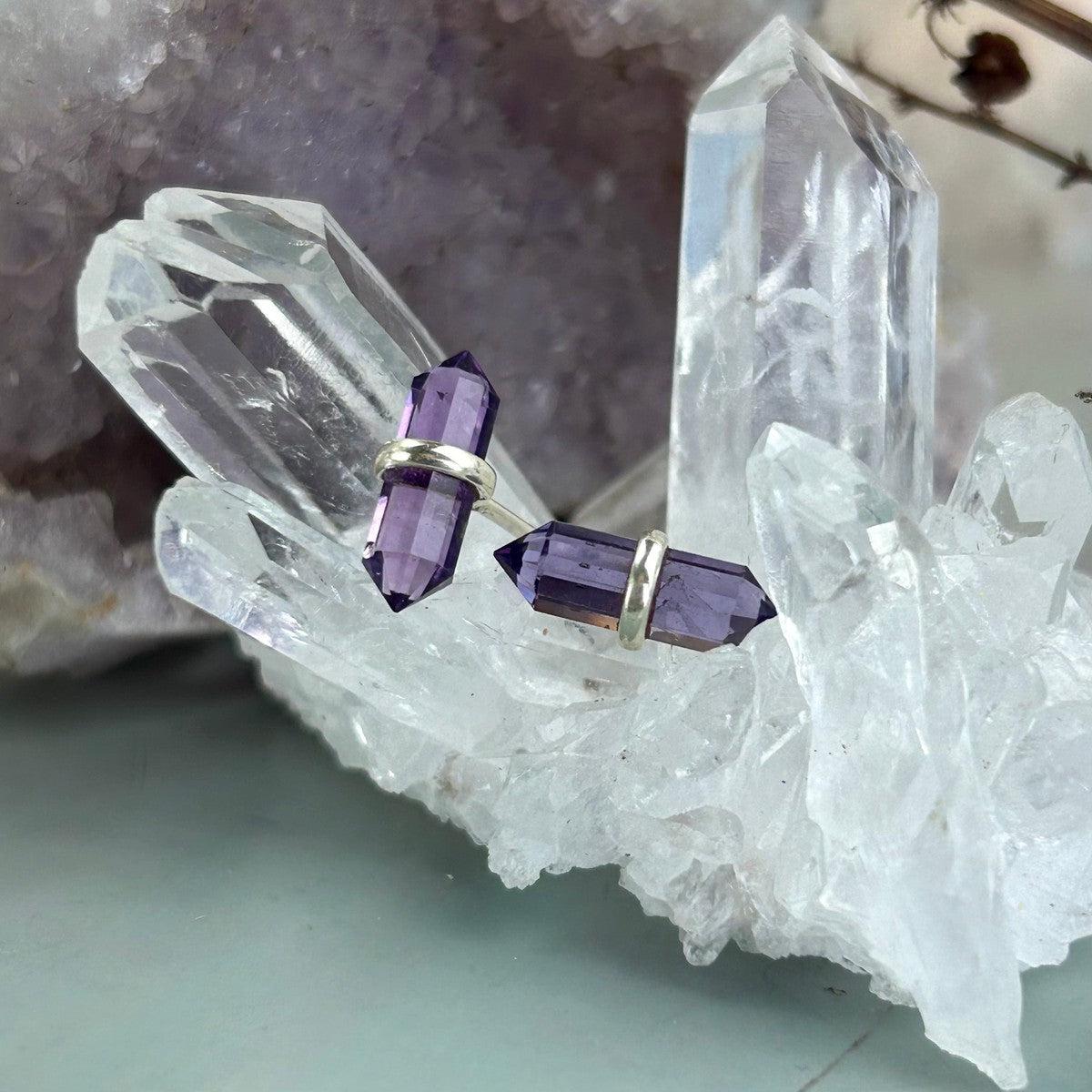 Amethyst Bar Stud Earrings