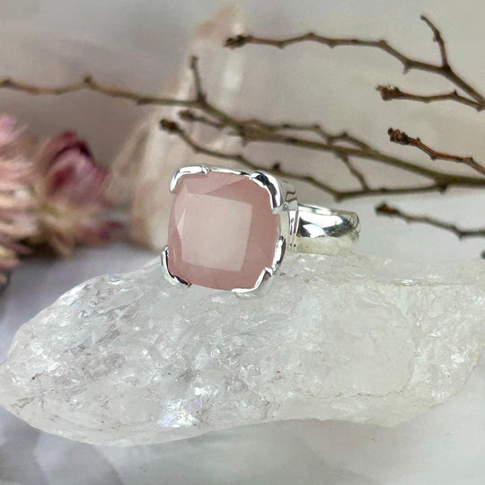 Rose Quartz Square Cut Ring