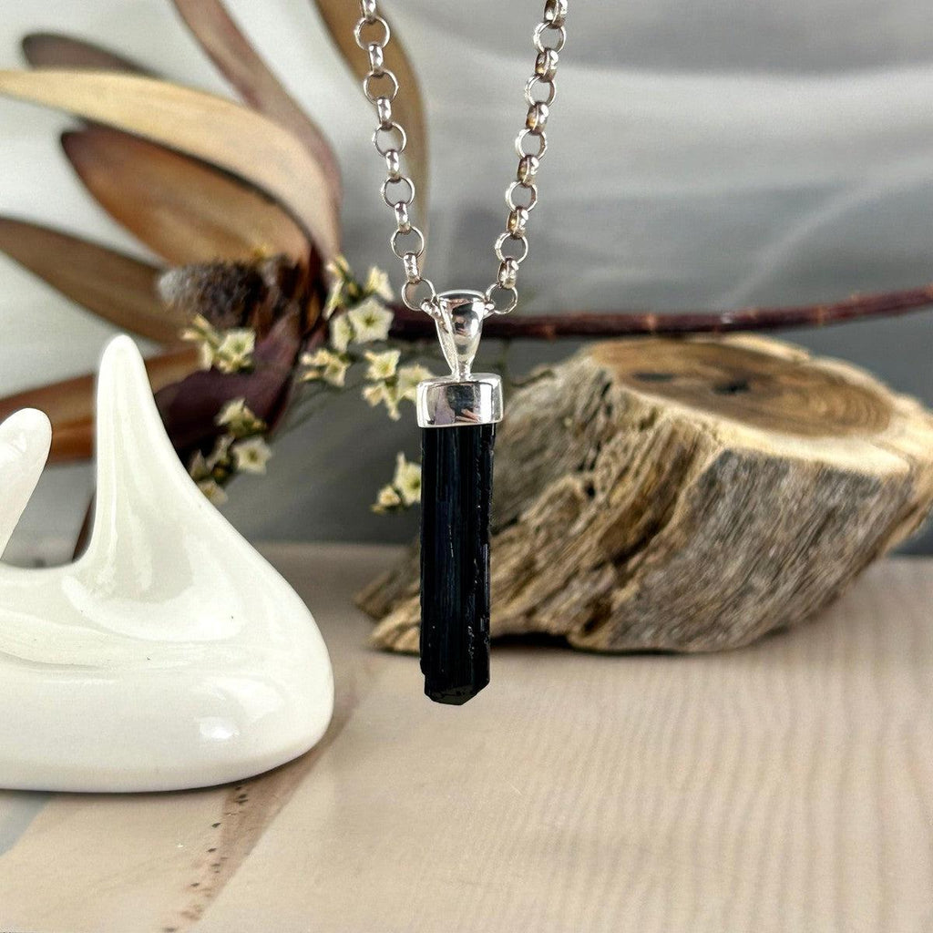 Long Black Tourmaline Bar Pendant