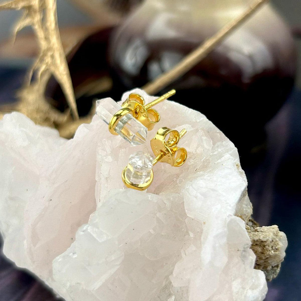 Clear Quartz Gold Earrings