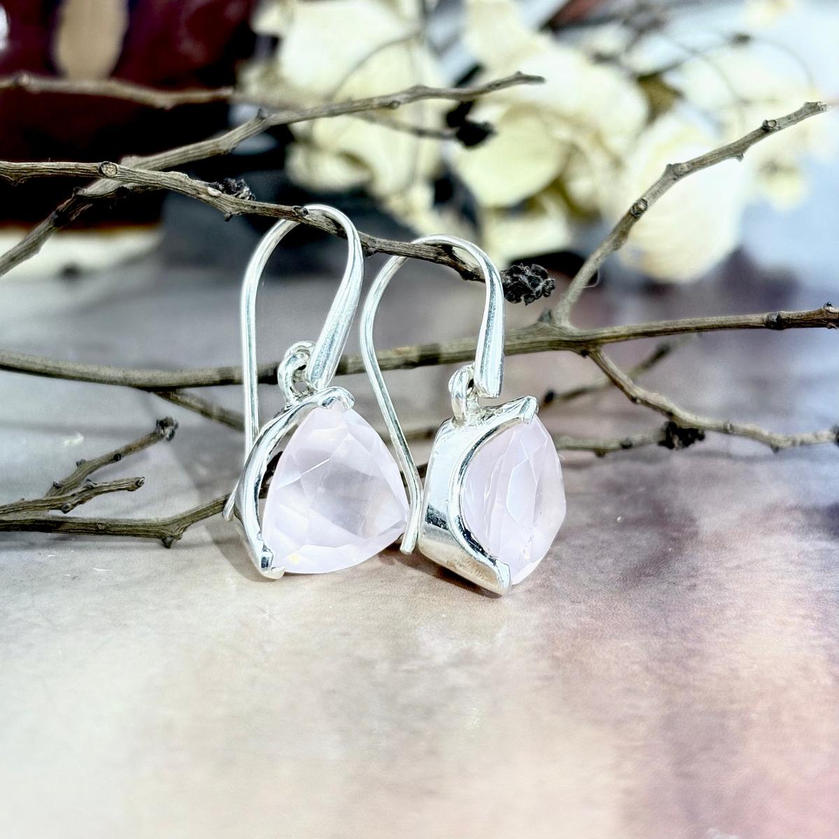Trillion Cut Rose Quartz Earrings