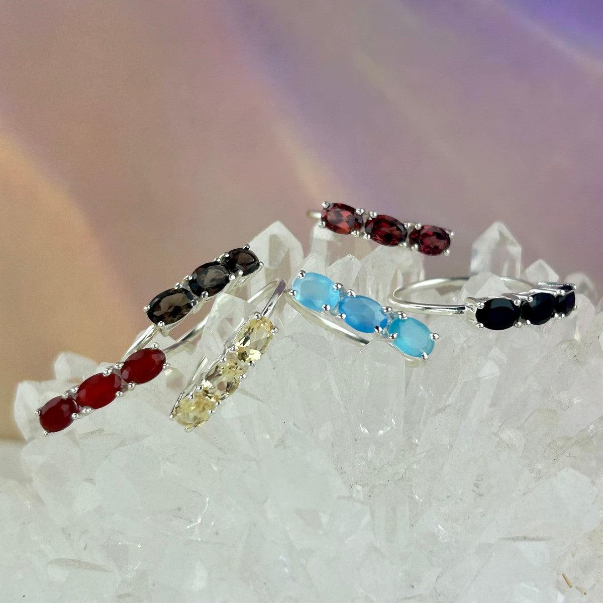 Assorted Gemstone Three Stone Stacker Rings