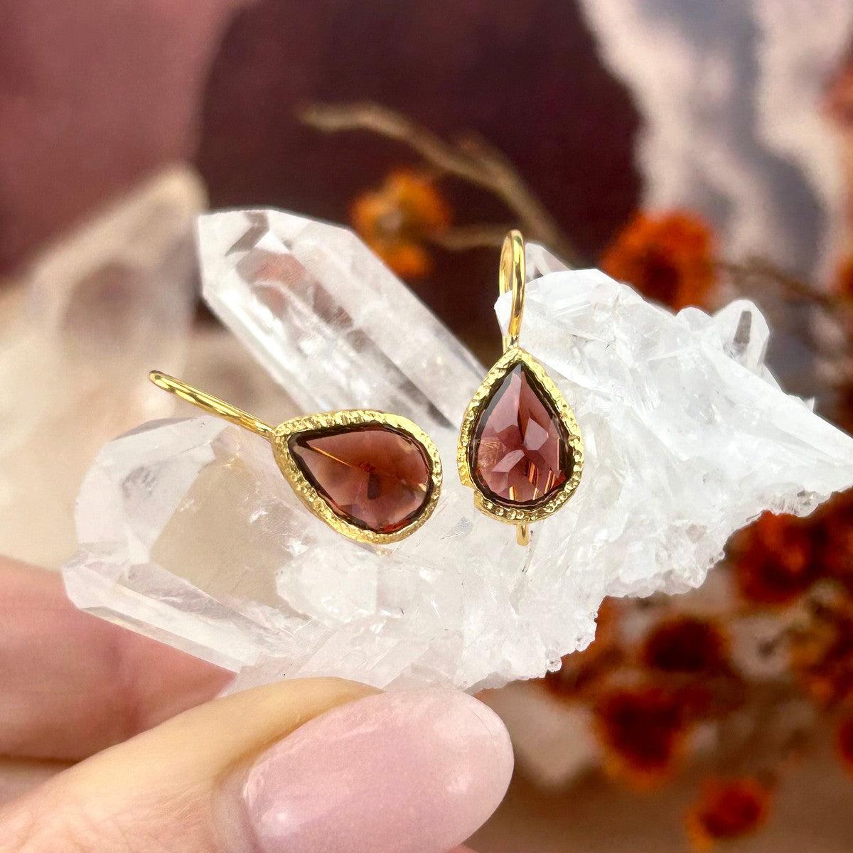 Garnet Crystal Gold Earrings