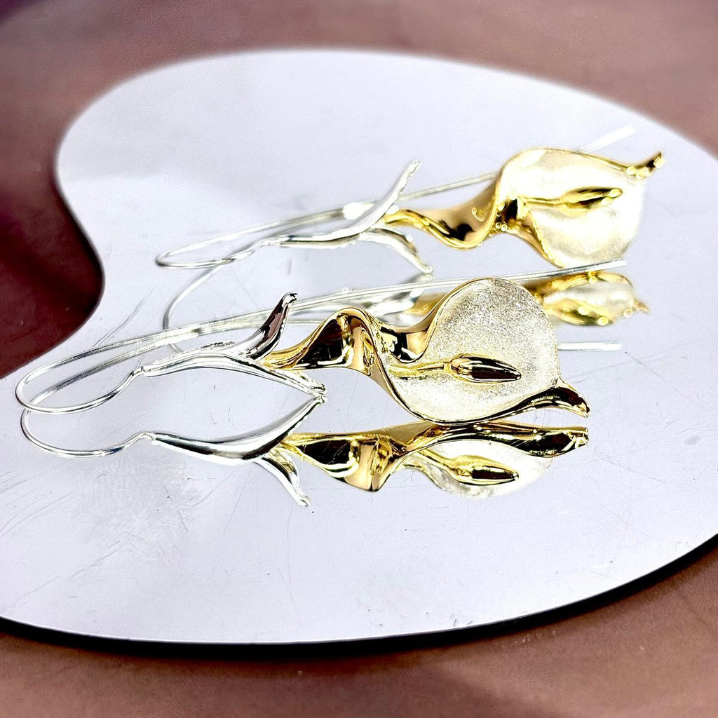 Gold And Silver Flower Earrings
