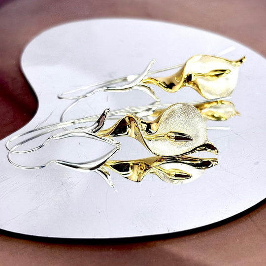 24ct Gold & 925 Silver Calla Lily Flower Drop Earrings By Janusz Szkutnik