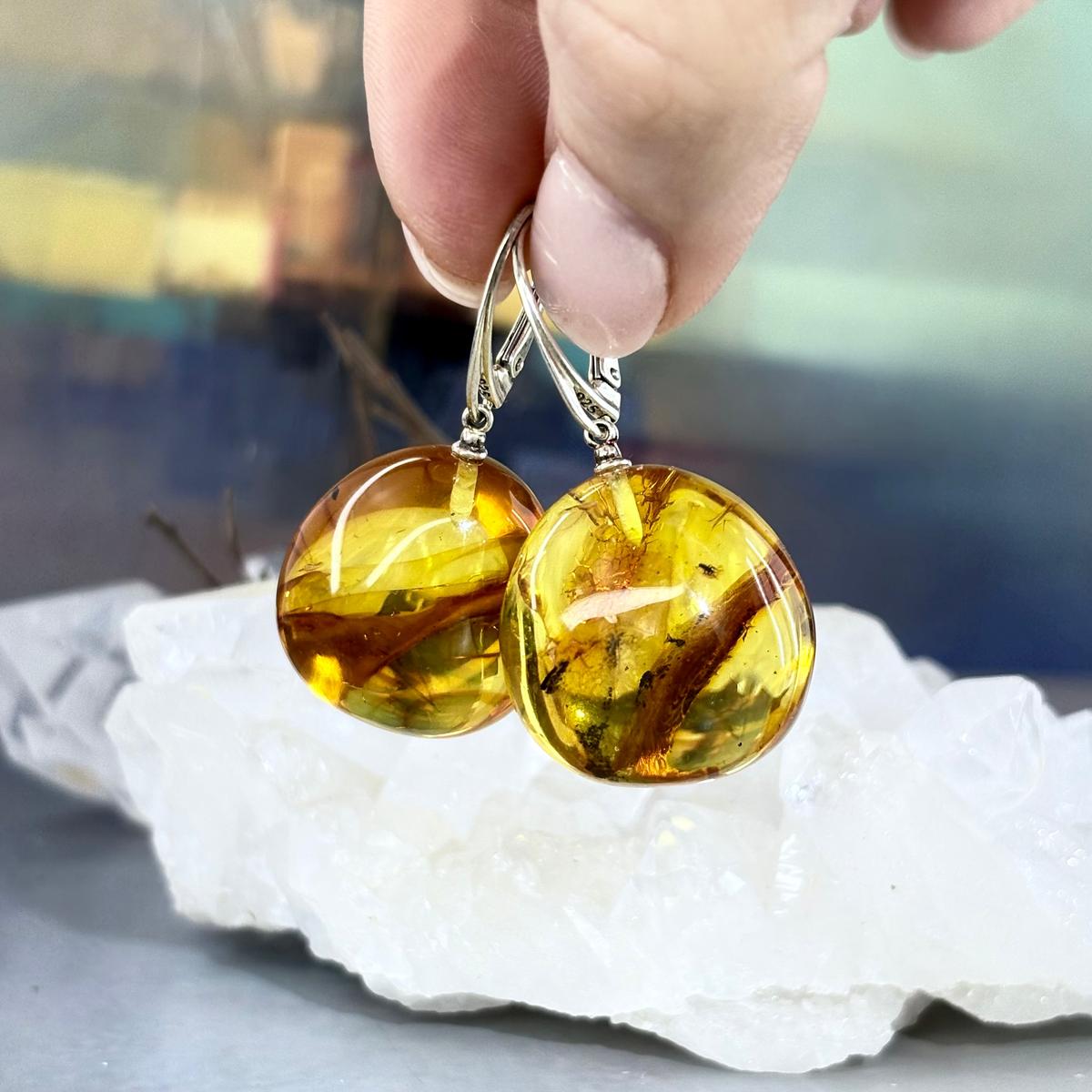 Polished Round Amber Earrings
