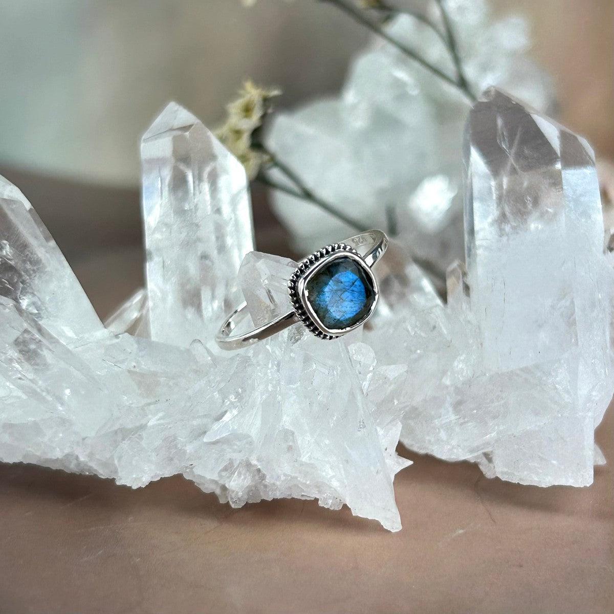 Square Cut Labradorite Ring