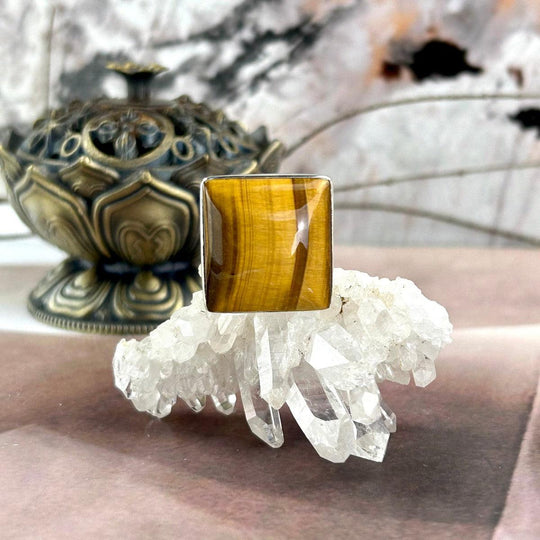 Golden Tiger’s Eye Square Ring
