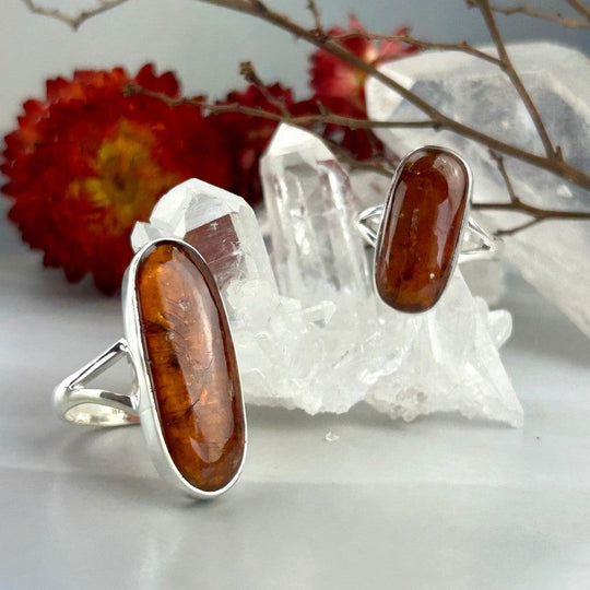 Orange Kyanite Cabochon Bar  Rings