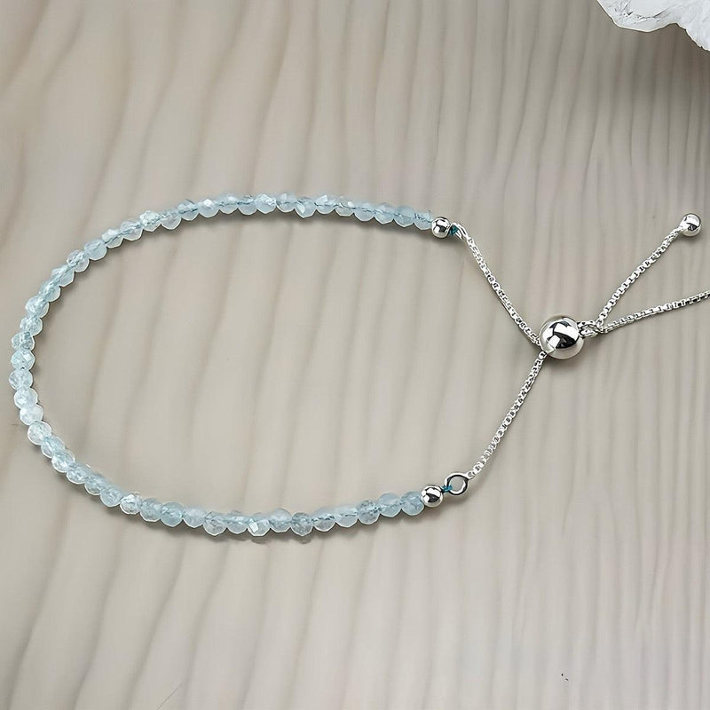 Small Aquamarine Bead Silver Bracelet