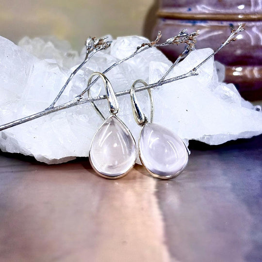 Rose Quartz Teardrop Drop Earrings