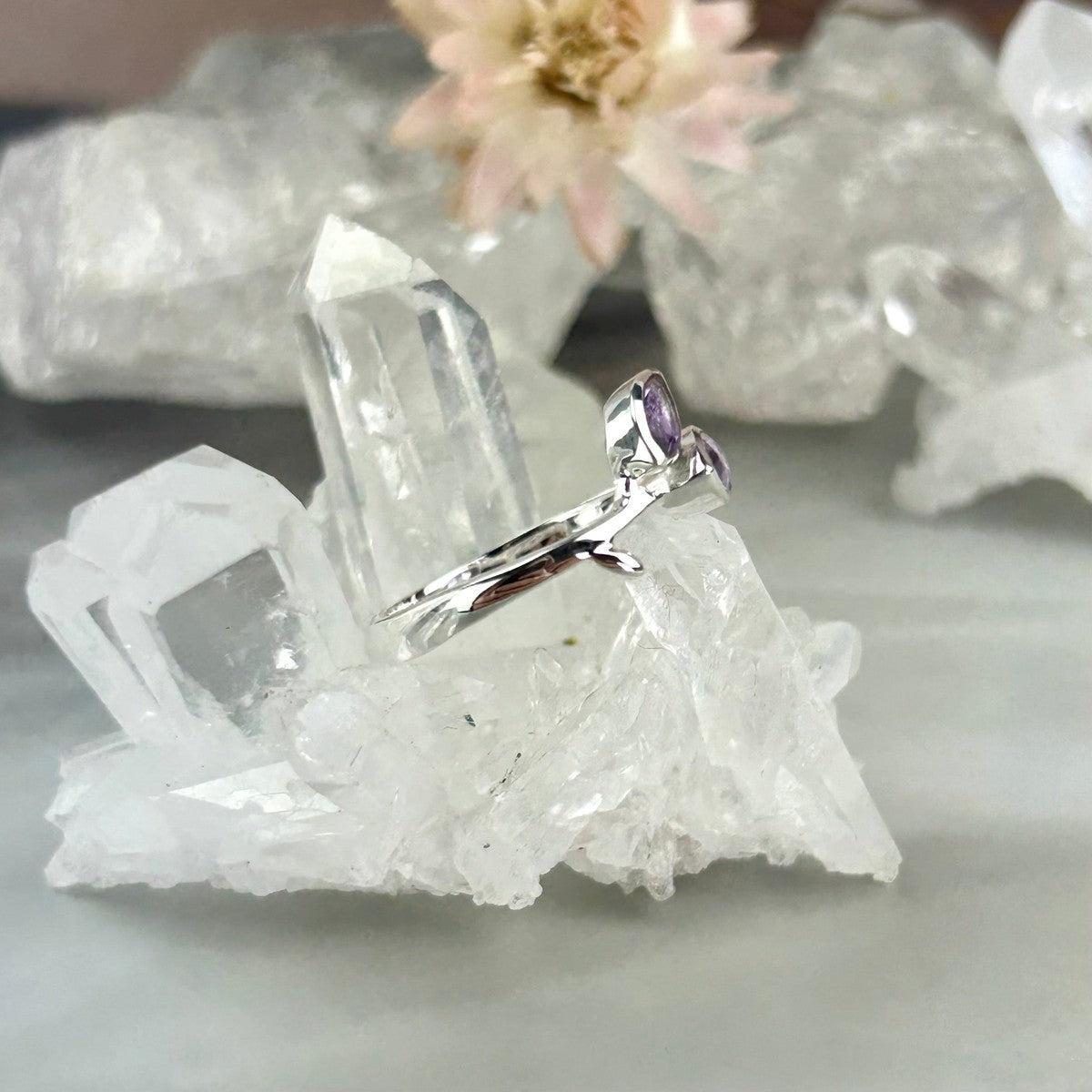 Amethyst Two Stone Silver Ring