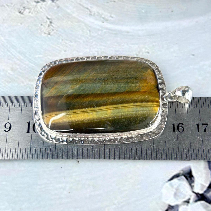 Golden-Blue Tiger’s Eye Rectangle Large Pendant