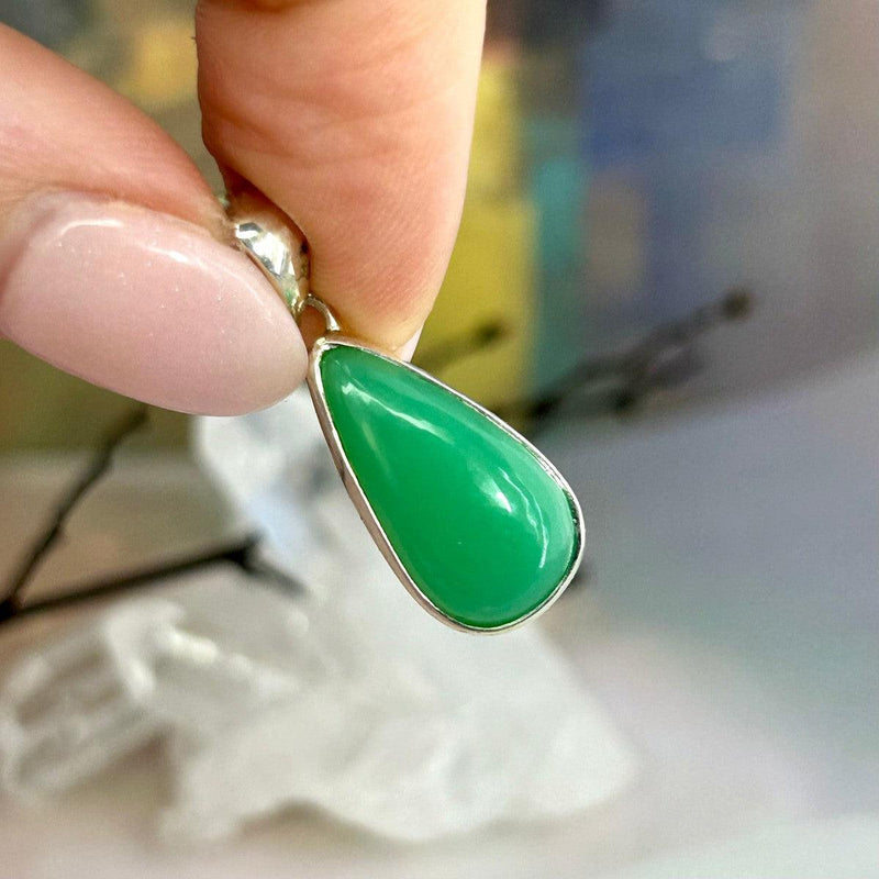 Chrysoprase Elongated Teardrop Pendant