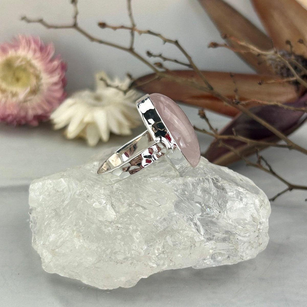Rose Quartz Hammered Silver Ring