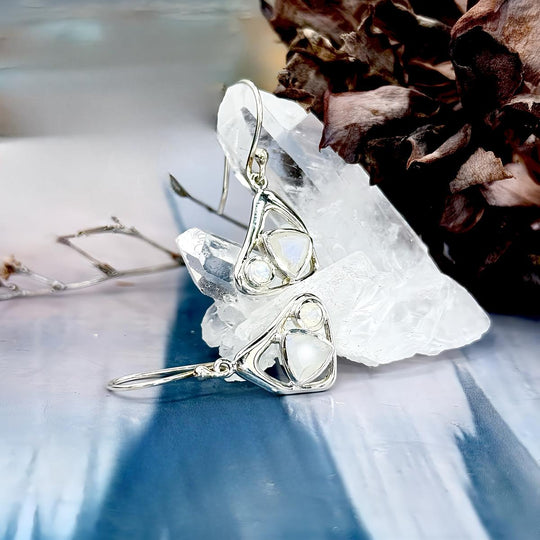Rainbow Moonstone Contemporary Drop Earrings
