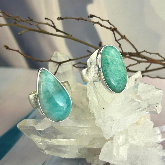 Amazonite Assorted Shape Brushed Silver Rings