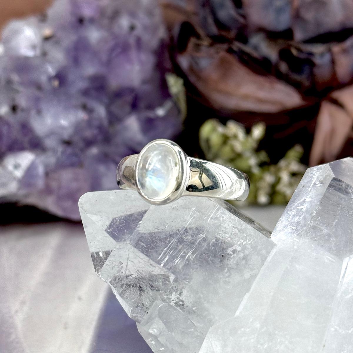 Rainbow Moonstone Oval Ring