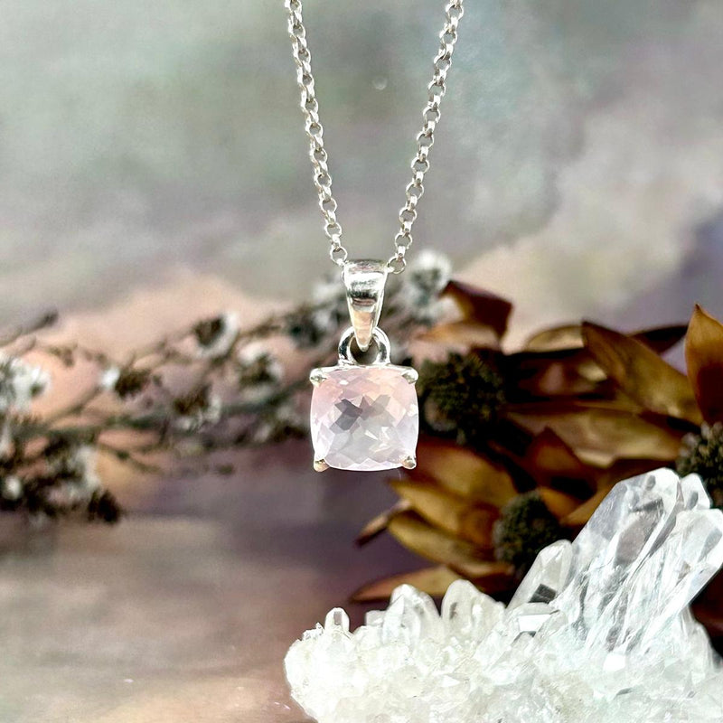 Rose Quartz Square Cut Pendant